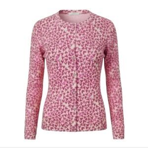 Foxcroft Pink Heart Crew Neck Button Down Cardigan Sweater Size S